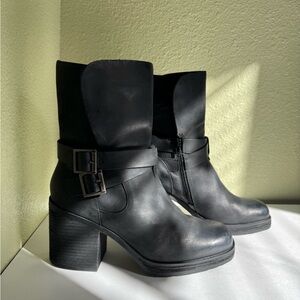 Korks-Ease Mid Shaft Leather Moto Heeled Boot